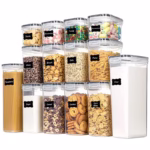 Cutii de depozitare alimente, Flippy, Set din 14 Cutii pentru Condimente, Cereale, Cutii pentru Bucatarie, din Plastic PP, Cutii Alimentare, Diferite Dimensiuni, Transparente