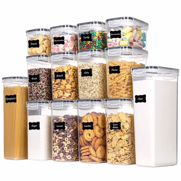 14-piece-food-storage-box-set-main-6741887998817 Cutii de depozitare alimente, Flippy, Set din 14 Cutii pentru Condimente, Cereale, Cutii pentru Bucatarie, din Plastic PP, Cutii Alimentare, Diferite Dimensiuni, Transparente - imagine 1