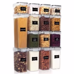 Cutii de depozitare alimente, Flippy, Set din 15 Cutii pentru Condimente, Cereale, Cutii pentru Bucatarie, din Plastic PP, Cutii Alimentare, Diferite Dimensiuni, Transparente