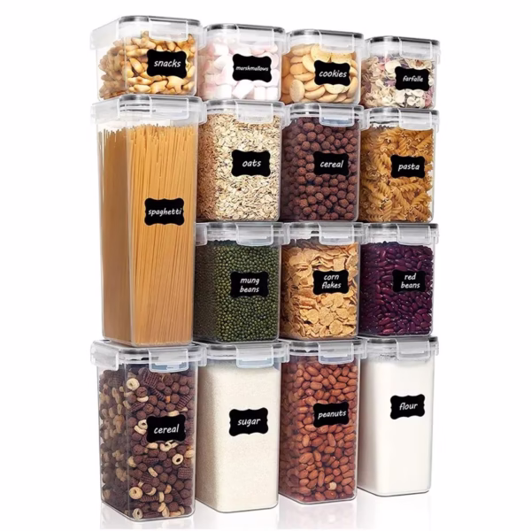 15-piece-food-storage-box-set-main-674188f27d1f5 Cutii de depozitare alimente, Flippy, Set din 15 Cutii pentru Condimente, Cereale, Cutii pentru Bucatarie, din Plastic PP, Cutii Alimentare, Diferite Dimensiuni, Transparente - imagine 1