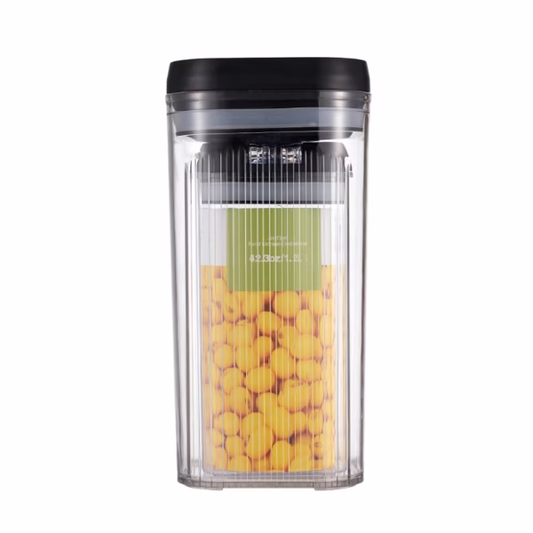 Cutii de Depozitare Alimente, Flippy, Set din 2 Cutii de Tip Container de 1.2 si 2.5 l, Recipiente pentru Cereale in Bucatarie, Transparente cu Capac Negru - imagine 1