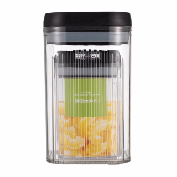Cutii de Depozitare Alimente, Flippy, Set din 2 Cutii de Tip Container de 0.8 si 1.3 l, Recipiente pentru Cereale in Bucatarie, Transparente cu Capac Negru - imagine 1