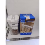 Cutii de Depozitare Alimente, Flippy, Set din 2 Cutii de tip Container, Recipiente pentru Cereale in Bucatarie, 0.8 L-10x15.5 cm, 2 L-12.5x12.5x21.5 cm, Transparente cu Capac Alb - imagine 2