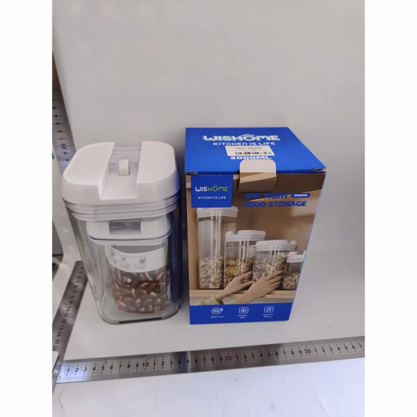 Cutii de Depozitare Alimente, Flippy, Set din 2 Cutii de tip Container, Recipiente pentru Cereale in Bucatarie, 0.8 L-10x15.5 cm, 2 L-12.5x12.5x21.5 cm, Transparente cu Capac Alb - imagine 2