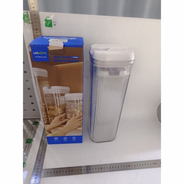 Cutii de Depozitare Alimente, Flippy, Set din 2 Cutii de tip Container, Recipiente pentru Cereale in Bucatarie, 1.2 L-10x30.5 cm, 2.5 L-12.5x12.5x36.5 cm, Transparente cu Capac Alb - imagine 2
