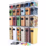 Cutii de depozitare alimente, Flippy, Set din 24 Cutii pentru Condimente, Cereale, Cutii pentru Bucatarie, din Plastic PP, Cutii Alimentare, Diferite Dimensiuni, Transparente