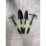 Set 4 Unelte de Gradina Flippy, pentru Plantare, Prelucrare Sol si Ingrijire Plante, Material PVC Carbon, Grebla, Sapaliga cu Cap Dublu, Lopata Mica, Lopata Lata, 43 x 11 cm, Negru/Verde - imagine 2