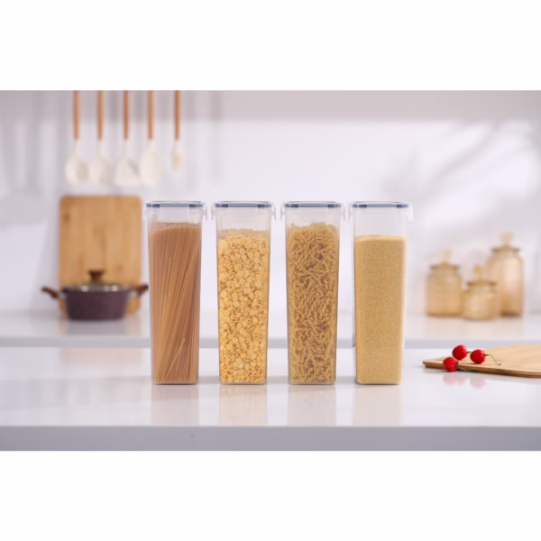 Set 4 Recipiente din Plastic, Flippy, pentru Alimente/Obiecte, Inchidere Ermetica, 4 x 2.8l, Transparent - imagine 2