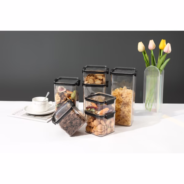 Set 4 Recipiente din Plastic, Flippy, pentru Alimente/Obiecte, Inchidere Ermetica, 1 x 460 ml, 2 x 700 ml, 1 x 1300 ml, Transparent - imagine 2