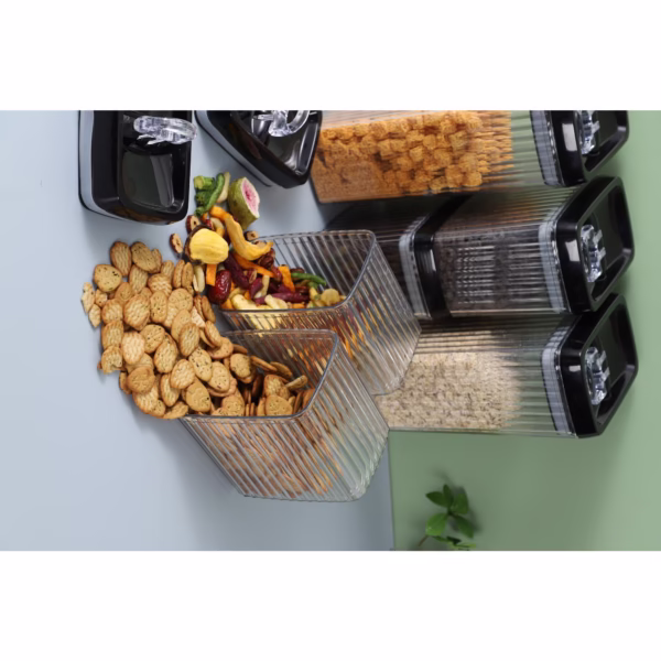 Set 5 Recipiente din Plastic, Flippy, pentru Alimente/Obiecte, Inchidere Ermetica, Textura Ondulata, 4 x 1.5l, 1 x 3.3 l, Transparent - imagine 11