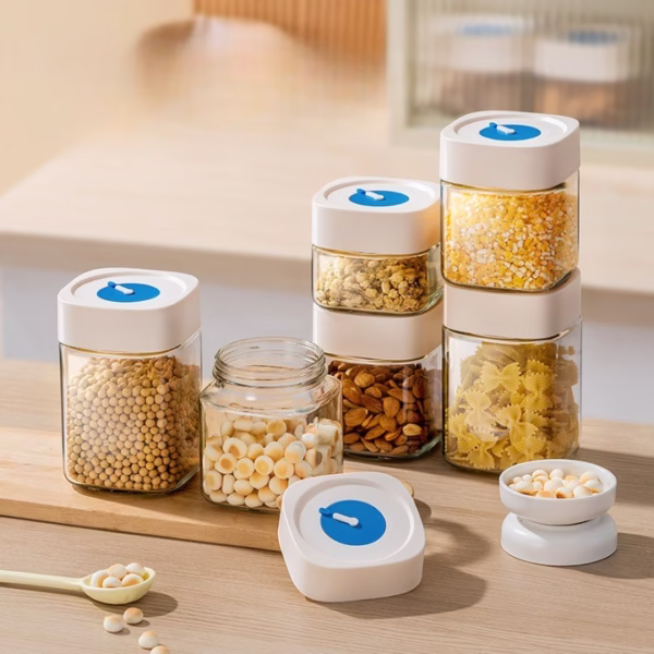 Borcan din Sticla de Inalta Calitate, Flippy, Capac Ermetic, Uz Casnic, Depozitarea Condimentelor sau a Alimentelor Umede si Uscate, 500 mL, 10x10x9 cm, Alb - imagine 7