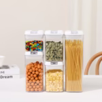 Cutii de Depozitare Alimente, Flippy, set din 5 Cutii pentru Condimente, Volumetrie 0.5l, 0.8l, 1.2l, 1.9l, Transparente cu Capac Alb - imagine 2