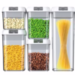 Cutii de Depozitare Alimente, Flippy, set din 5 Cutii pentru Condimente, Volumetrie 0.5l, 0.8l, 1.2l, 1.9l, Transparente cu Capac Alb