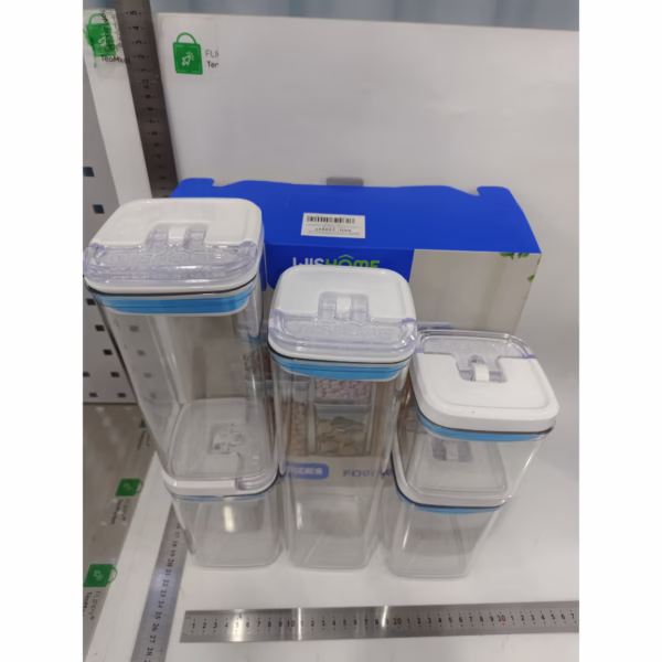 Cutii de Depozitare Alimente, Flippy, Set din 5 Cutii de tip Container, 1x0.5 l, 2x0.8 l, 1x1.2 l, 1x1.9 l, Recipiente pentru Cereale in Bucatarie,  Transparente cu Capac Albastru-Alb - imagine 4