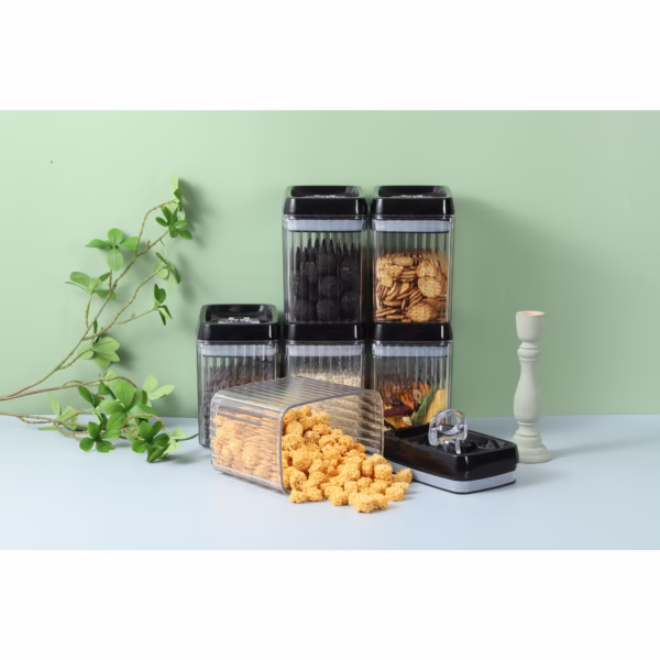 Set 6 Recipiente din Plastic, Flippy, pentru Alimente/Obiecte, Inchidere Ermetica, Textura Ondulata, 6 x 1.5l, Transparent - imagine 2