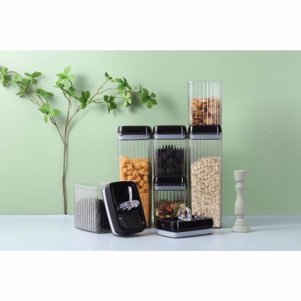 Set 6 Recipiente din Plastic, Flippy, pentru Alimente/Obiecte, Inchidere Ermetica, Textura Ondulata, 4 x 1.5l, 2 x 3.3l, Transparent - imagine 13