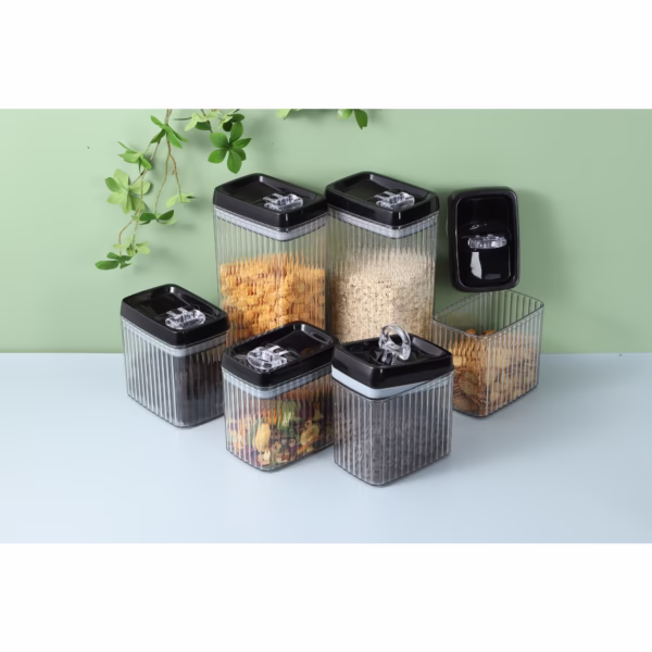 Set 6 Recipiente din Plastic, Flippy, pentru Alimente/Obiecte, Inchidere Ermetica, Textura Ondulata, 4 x 1.5l, 2 x 3.3l, Transparent - imagine 12