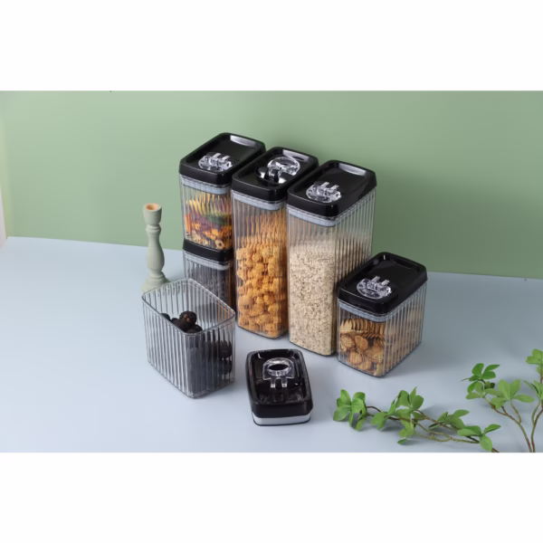 Set 6 Recipiente din Plastic, Flippy, pentru Alimente/Obiecte, Inchidere Ermetica, Textura Ondulata, 4 x 1.5l, 2 x 3.3l, Transparent - imagine 9