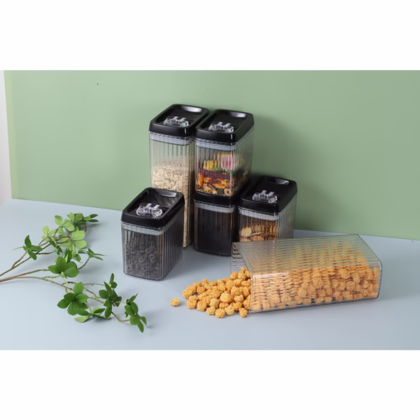 Set 6 Recipiente din Plastic, Flippy, pentru Alimente/Obiecte, Inchidere Ermetica, Textura Ondulata, 4 x 1.5l, 2 x 3.3l, Transparent - imagine 5