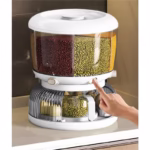 Dozator etajat de cereale Flippy, rotativ 360, 6 compartimente, capacitate 10L, cofrag special pentru oua, vas pentru scurgerea cerealelor, 35x27.5 cm, alb - imagine 13