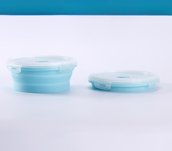 Set 2 caserole rotunde pliabile Flippy, din silicon, rezistenta la temperaturi ridicate, usor de depozitat si curatat, 500 si 800 ml, utilizare in cuptorul cu microunde, albastra - imagine 9