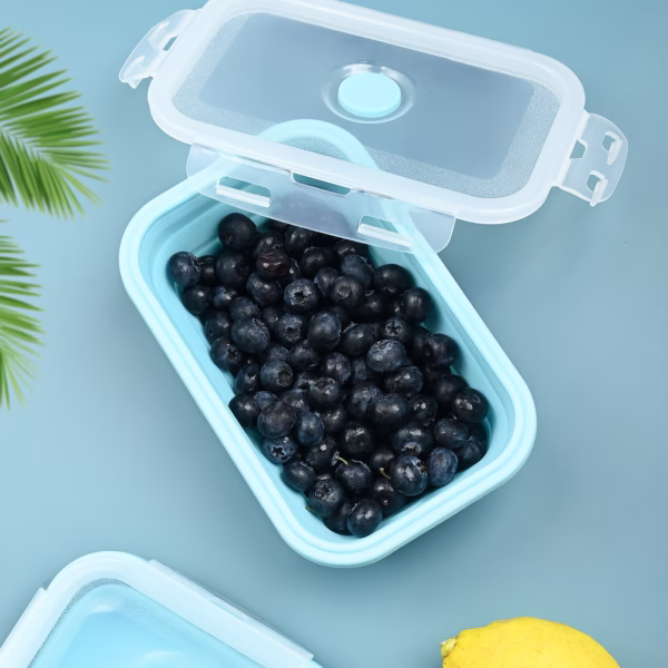Set 3 caserole pliabile Flippy, din silicon, rezistenta la temperaturi ridicate, usor de depozitat si curatat, 350/500/800 ml, utilizare in cuptorul cu microunde, albastra - imagine 10