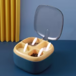 Recipient pentru condimente Flippy, 4 casute, potrivit pentru sare, cimbru, piper, condimente, 4 lingurite din plastic, capac din plastic, maner, 14x14x8 cm, albastru - imagine 6