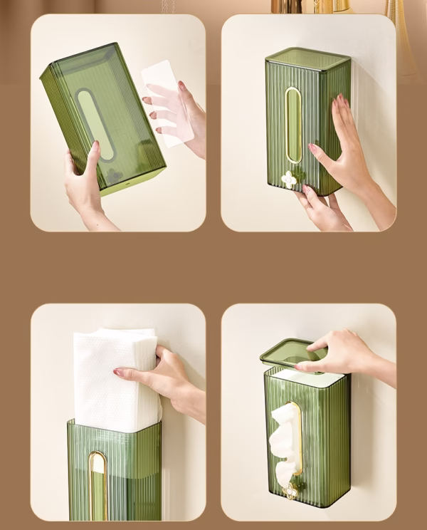 Cutie suport servetele eleganta Flippy, cu montare pe perete sau dulap, material plastic dur, 21.3 x 8.7 x 12 cm, verde - imagine 14