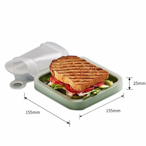 Caserola pentru sandwich Flippy, din silicon si polipropilena, portabil, usor de curatat, capac anti-scurgere, reutilizabil, 15.5 x 15.5 x 2.5 cm, verde - imagine 13