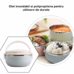 Caserola pentru alimente Flippy, lunch box, 700 ml, otel inoxidabil, maner, valva aerisire, inchidere etansa, 15 x 8.5 cm, albastru - imagine 11
