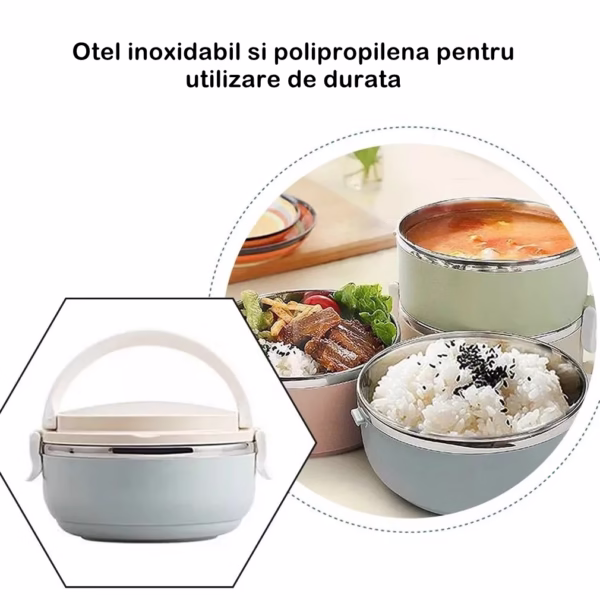 Caserola pentru alimente Flippy, lunch box, 700 ml, otel inoxidabil, maner, valva aerisire, inchidere etansa, 15 x 8.5 cm, albastru - imagine 11