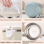 Caserola pentru alimente Flippy, lunch box, 700 ml, otel inoxidabil, maner, valva aerisire, inchidere etansa, 15 x 8.5 cm, albastru - imagine 12