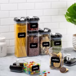 Set 7 Recipiente Organizare Alimente, Flippy, Inchidere Etansa, Etichete Reutilizabile, Cupe Masurare, 4 Dimensiuni Diferite, din Plastic Dur, Transparent - imagine 10