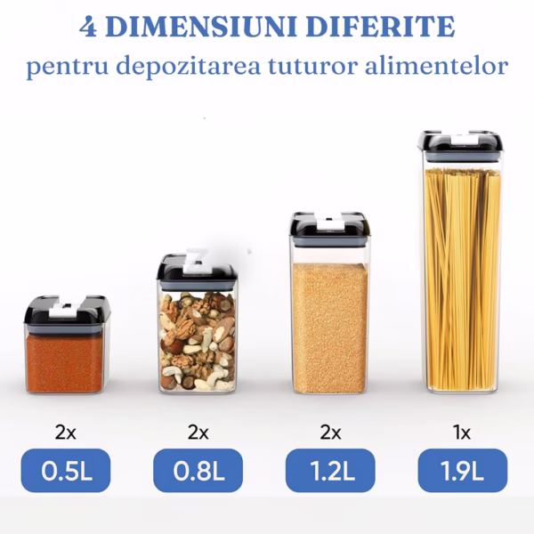 Set 7 Recipiente Organizare Alimente, Flippy, Inchidere Etansa, Etichete Reutilizabile, Cupe Masurare, 4 Dimensiuni Diferite, din Plastic Dur, Transparent - imagine 12