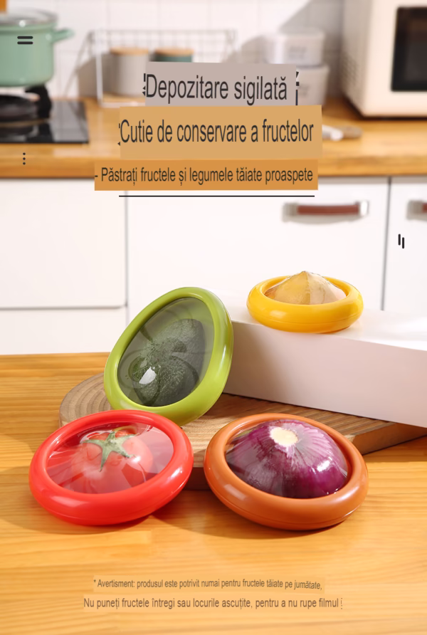 Set 4 Recipiente pentru Pastrarea Proaspata a Legumelor, Flippy, Cutii Portabile Sigilate Anti-oxidare, 4 Forme Diferite pentru Legume sau Fructe, Culori diferite - imagine 17