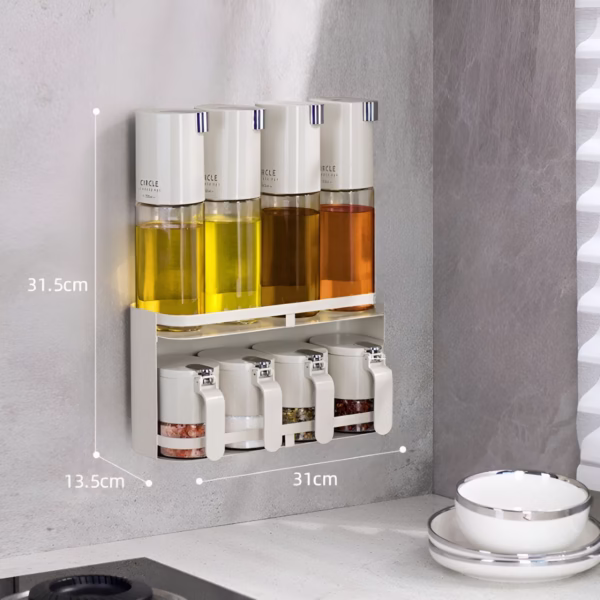 Suport pentru Depozitare Condimente, Ulei, Otet, Flippy, Montare pe Perete din 9 Piese, Uz Casnic, pentru Bucatarie, 31x13.5x36.8cm, Alb - imagine 7