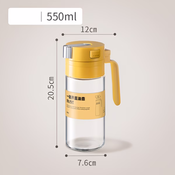 Dispenser pentru Ulei, Flippy, Deschidere si Inchidere Automata a Rezervorul, cu Inductie Gravitationala, 550 ml, 12x7.6x20.5 cm, Galben - imagine 7