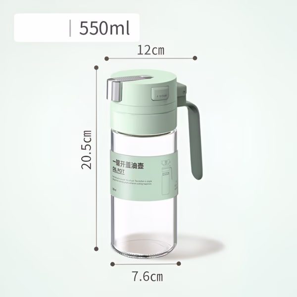 Dispenser pentru Ulei, Flippy, Deschidere si Inchidere Automata a Rezervorul, cu Inductie Gravitationala, 550 ml, 12x7.6x20.5 cm, Verde - imagine 3
