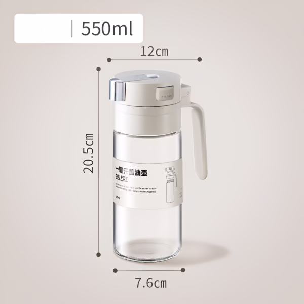 Dispenser pentru Ulei, Flippy, Deschidere si Inchidere Automata a Rezervorul, cu Inductie Gravitationala, 550 ml, 12x7.6x20.5 cm, Alb - imagine 19