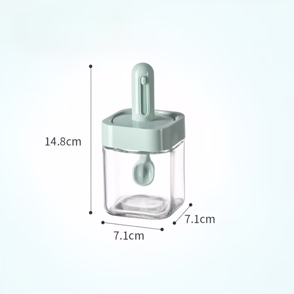 Recipient pentru Depozitarea Condimentelor, Flippy, Borcan din Sticla, Capac si Lingura Incorporate, Uz Casnic, 300 ml, 7.1x7.1x14.8 cm, Verde - imagine 10
