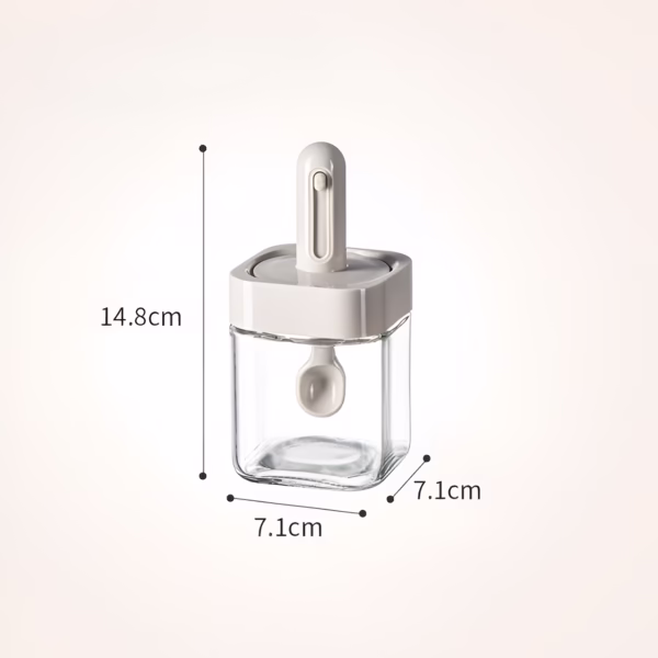 Recipient pentru Depozitarea Condimentelor, Flippy, Borcan din Sticla, Capac si Lingura Incorporate, Uz Casnic, 300 ml, 7.1x7.1x14.8 cm, Gri - imagine 15