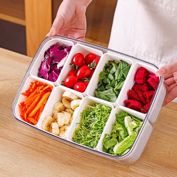 Cutie pentru Depozitare Alimente, Flippy, 8 Compartimente cu Capac, Material PET+PP, 29 x 20 x 9 cm, Alb/Transparent - imagine 15