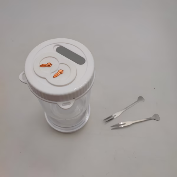 Borcan pentru Muraturi, Flippy, cu Separator pentru Lichide, Ermetic, Termorezistent, Tip Clepsidra, 2 Furculite Incluse, ABS, Alb, 18x9x9 cm - imagine 6
