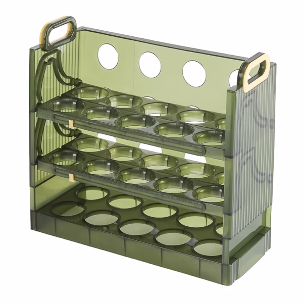 Suport Organizator pentru Oua, Flippy, pentru Frigider, Verde transparent, Capacitate 30 oua, Trei straturi, cu Data de Expirare, 25.5x10x23 cm - imagine 13