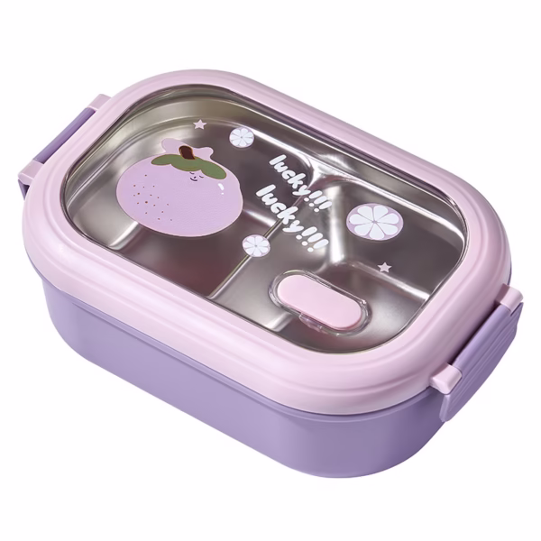 Cutie pentru Pranz sau Gustari, Flippy, cu Doua Compartimente, pentru Copii si Adulti, Etansare, PP, Perfect pentru Scoala si Birou, 1000 mL, 22.5x14.5x8 cm, Mov - imagine 12