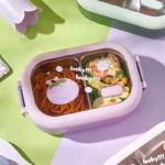 Cutie pentru Pranz sau Gustari, Flippy, cu Doua Compartimente, pentru Copii si Adulti, Etansare, PP, Perfect pentru Scoala si Birou, 1000 mL, 22.5x14.5x8 cm, Mov - imagine 13