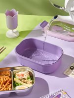 Cutie pentru Pranz sau Gustari, Flippy, cu Doua Compartimente, pentru Copii si Adulti, Etansare, PP, Perfect pentru Scoala si Birou, 1000 mL, 22.5x14.5x8 cm, Mov - imagine 14