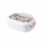 Cutie pentru Pranz sau Gustari, Flippy, cu Doua Compartimente, Model Iepuras, pentru Copii si Adulti, Etansare, PP, Perfect pentru Scoala si Birou, 1000 mL, 22x17.8x8 cm, Alb - imagine 7