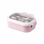 Cutie pentru Pranz sau Gustari, Flippy, cu Doua Compartimente, Model Iepuras, pentru Copii si Adulti, Etansare, PP, Perfect pentru Scoala si Birou, 1000 mL, 22x17.8x8 cm, Roz - imagine 9
