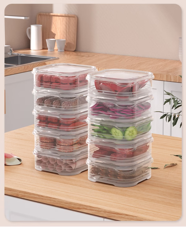 Caserola Alimentara, Flippy, Cutie pentru Pastrare a Alimentelor, Cutie Depozitare pentru Frigider, Sigilata Dreptunghiulara, din Plastic, 12 x 12 x 4.5 cm, 350ml, Transparent - imagine 5